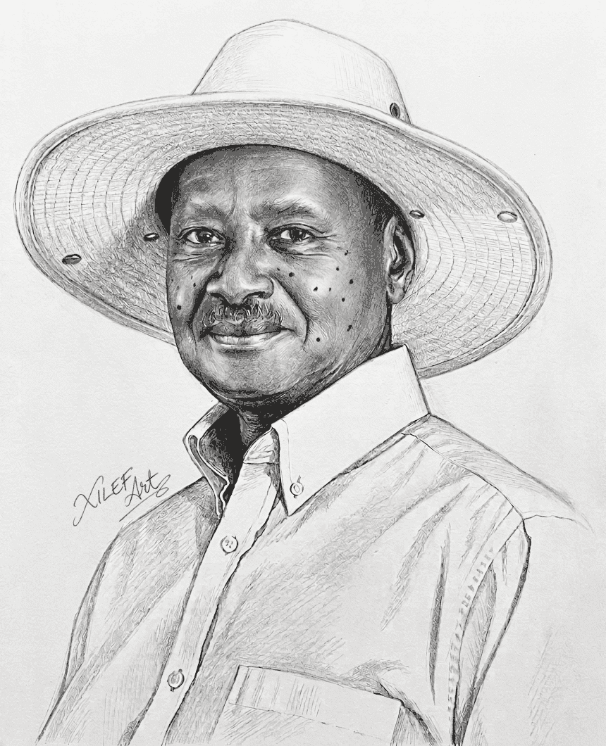 HE Yoweri Kaguta Museveni's Pencil Portrait — Let's Draw Yours Too, A3 at XILEF Art